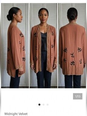 Vintage Light Brown Beaded Long Sleeve Cardigan
